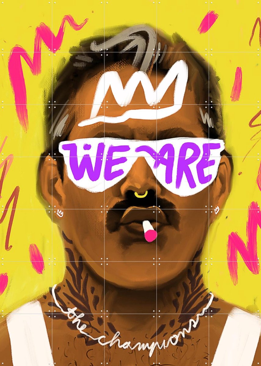 IXXI Freddie Mercury, Pop-art by Tadej - 100 x 140 cm - Gratis ophangtool - Grote wanddecoratie en posters - Speels, Pop art, Digitale Kunst