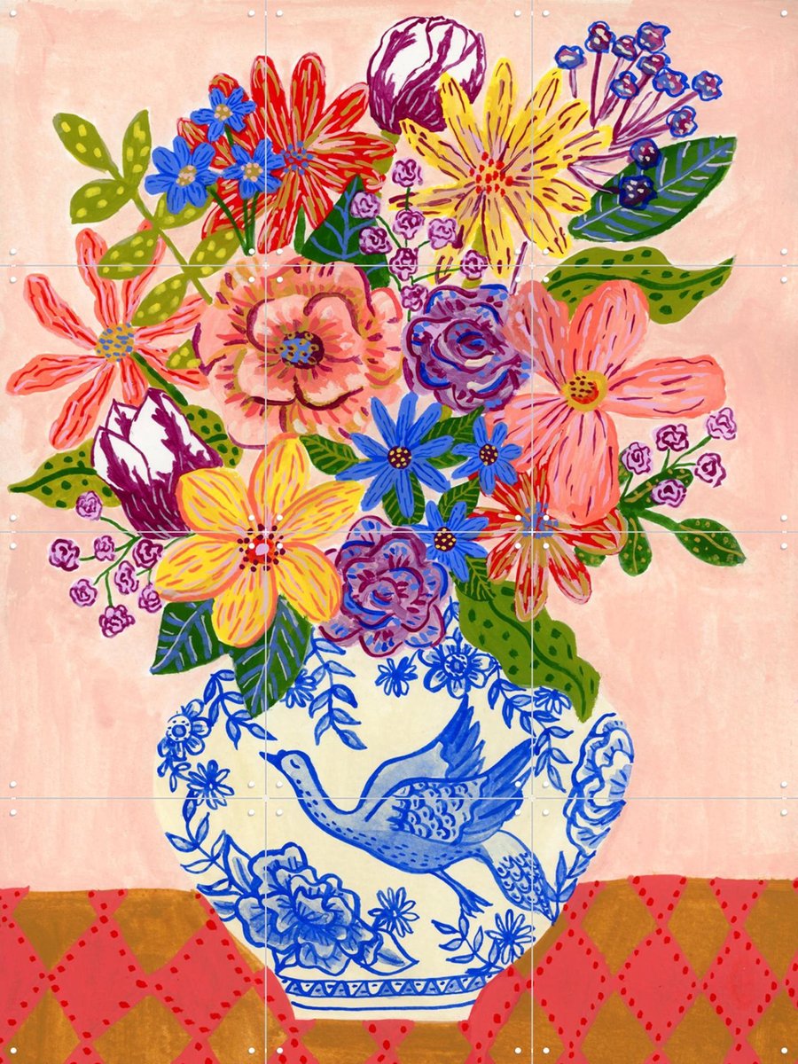 IXXI Weelderig Boeket, Kirsten Blom Art & Illustration - 60 x 80 cm - Gratis ophangtool - Grote wanddecoratie en posters - Illustraties, Kleurrijk