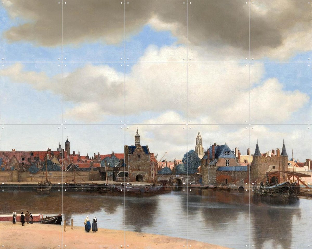 IXXI Gezicht op Delft, Johannes Vermeer & Mauritshuis - 100 x 80 cm - Gratis ophangtool - Grote wanddecoratie en posters - Olieverf, Schilderijen