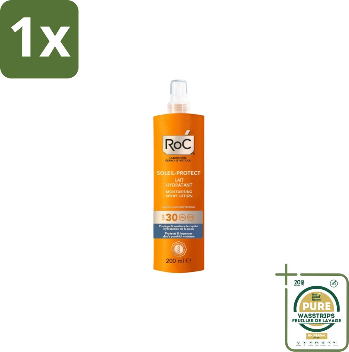 1 x RoC – Zonnebrand Spray – Soleil Protect Moisturising SPF30 – 200 ml- Zonbescherming - Zonnestraal Bescherming - Zonbrand Voorkomen - Huidveroudering Voorkomen - Zonlicht Bescherming