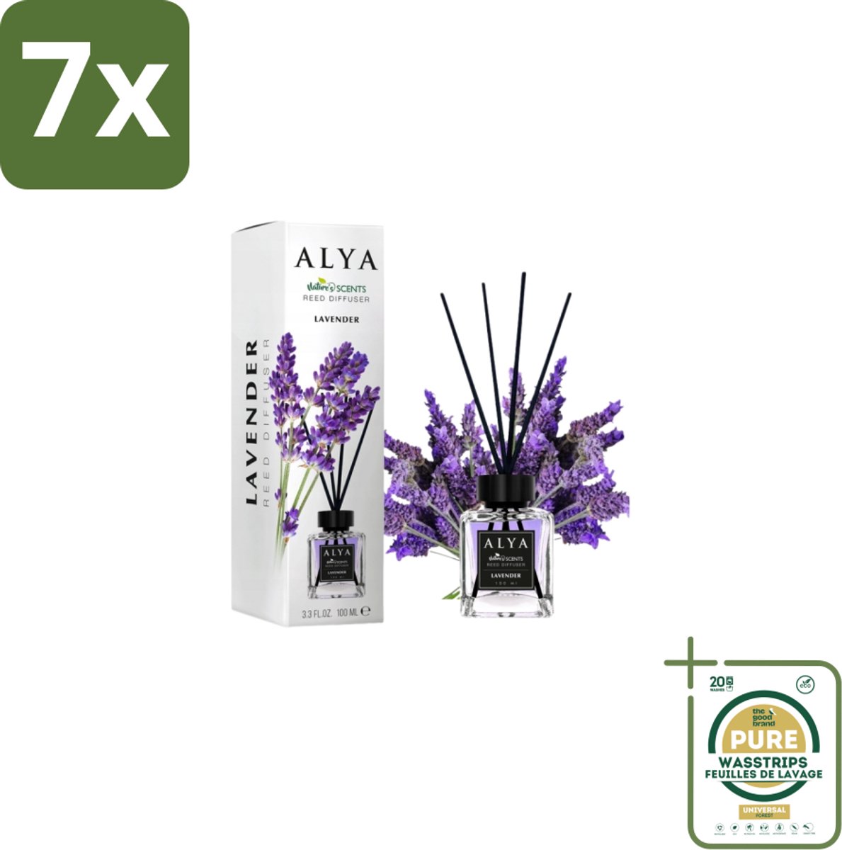 7 x Alya – Reed Diffuser – Lavender – Interieurparfum - Grootverpakking - Lavendel Geursto
