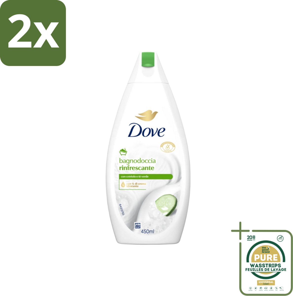Dove – Douchegel – Refreshing – 450 ml - Voordeelverpakking - 2 stuks - Huid verzorging - Mild reinigen