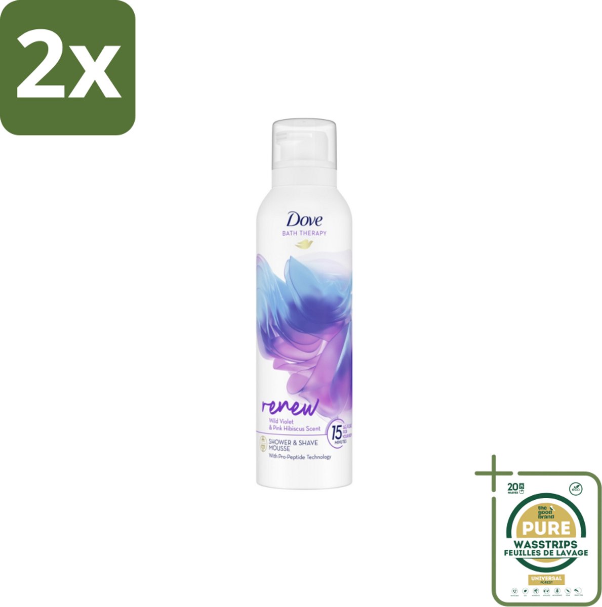 Dove – Douche- & Scheerschuim – Bath Therapy Renew – 200 ml - Voordeelverpakking - 2 stuks - Pro-peptide - Hydratatie
