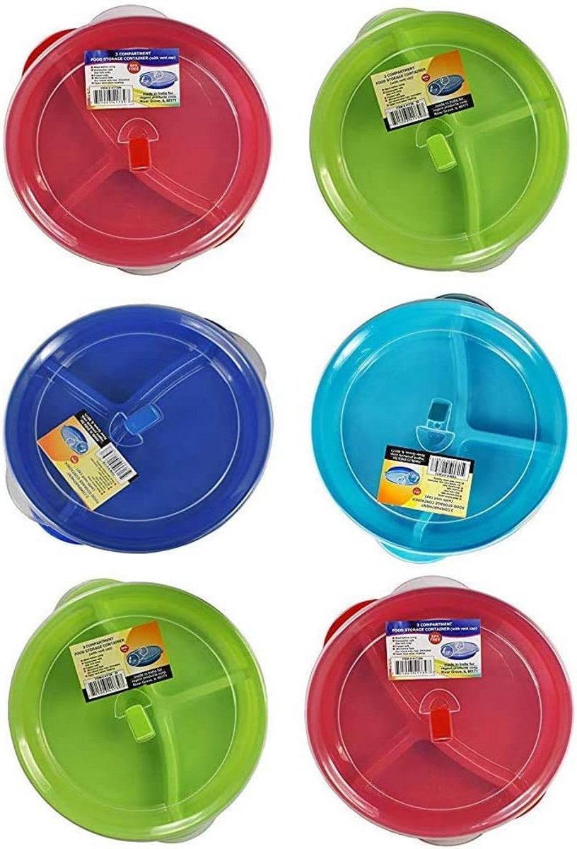 Set van 6 Magnetronbestendige Voedselcontainers met 3 Compartimenten en Geventileerde Deksel