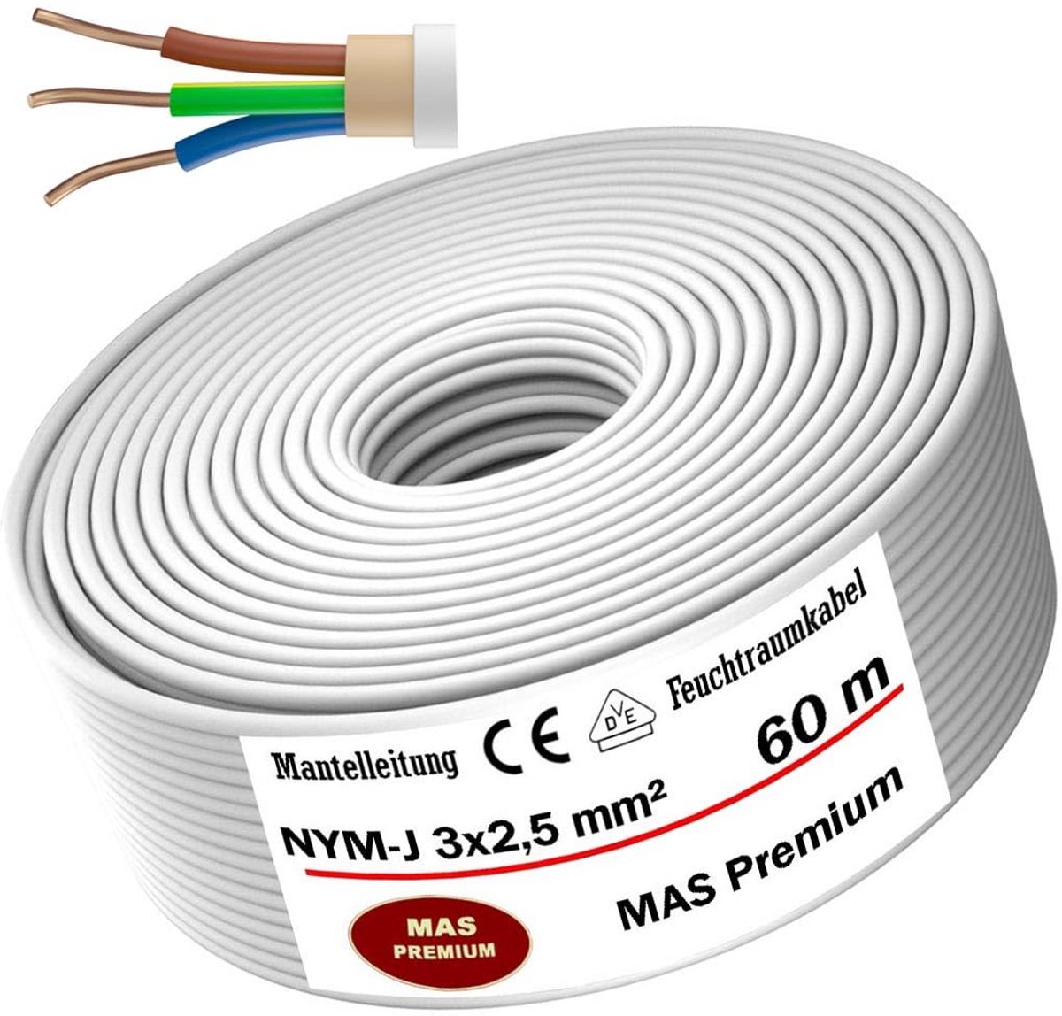 Vochtbestendige Installatiekabel NYM-J 3x2,5mm² - Flexibele Elektrokabel voor Vaste Installatie