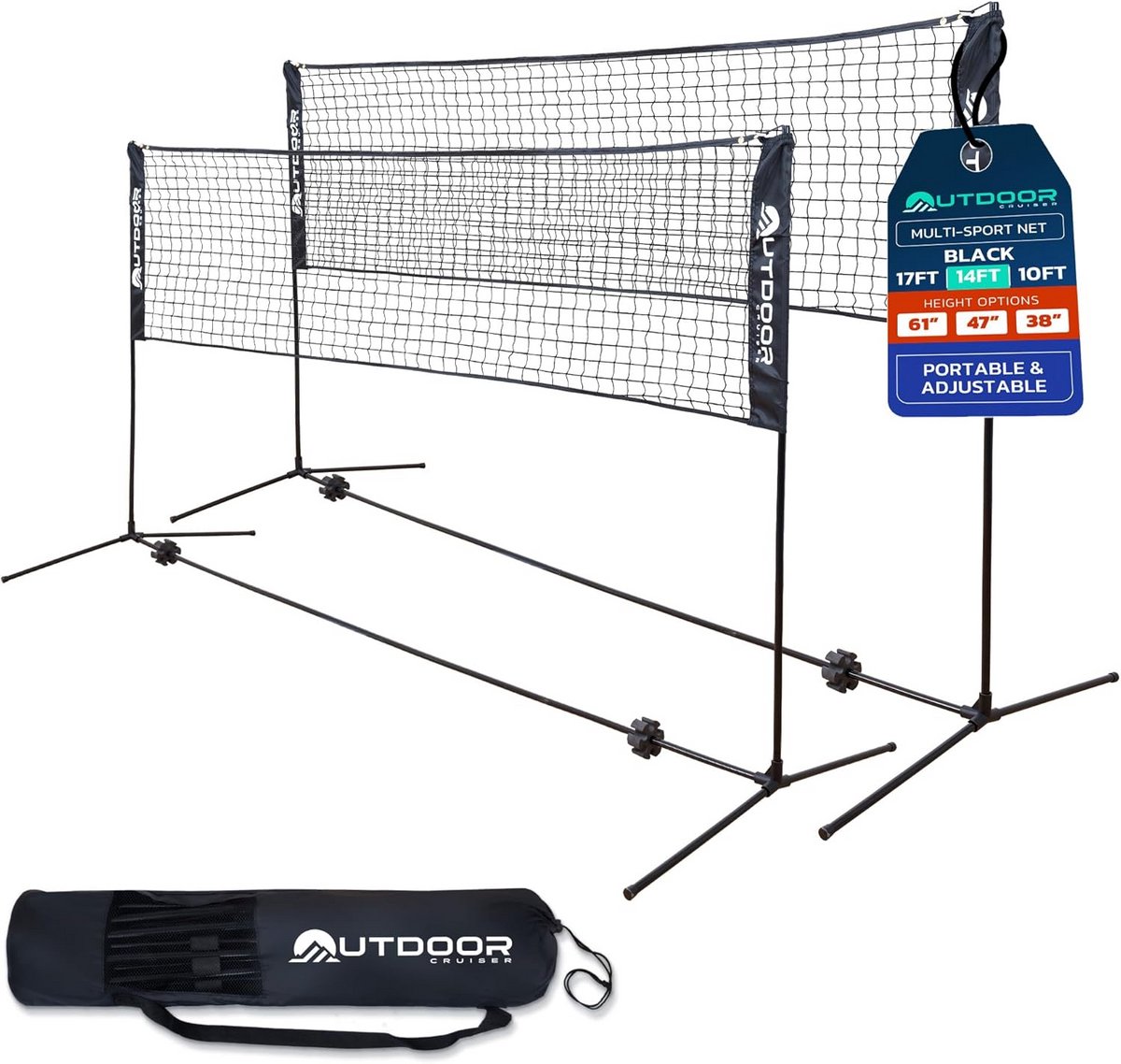 Draagbaar Sportnet Verstelbaar voor Badminton, Pickleball, Tennis en Volleybal Binnen en Buiten