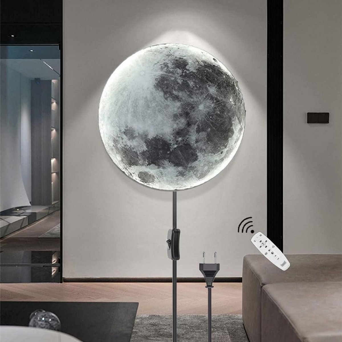 Ronde LED Maan Wandlamp - Dimbare Sfeerverlichting met Afstandsbediening - Ideaal voor Kinderkamer en Woonkamer