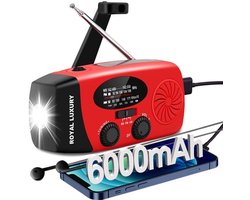Royal Luxury® Noodradio Solar Opwindbaar Met 6.000mAh MODEL 2026 - Zaklamp - SOS alarm - USB-C kabel - Solar powerbank - Zonneenergie - Survival Noodpakket - Zaklamp Oplaadbaar
