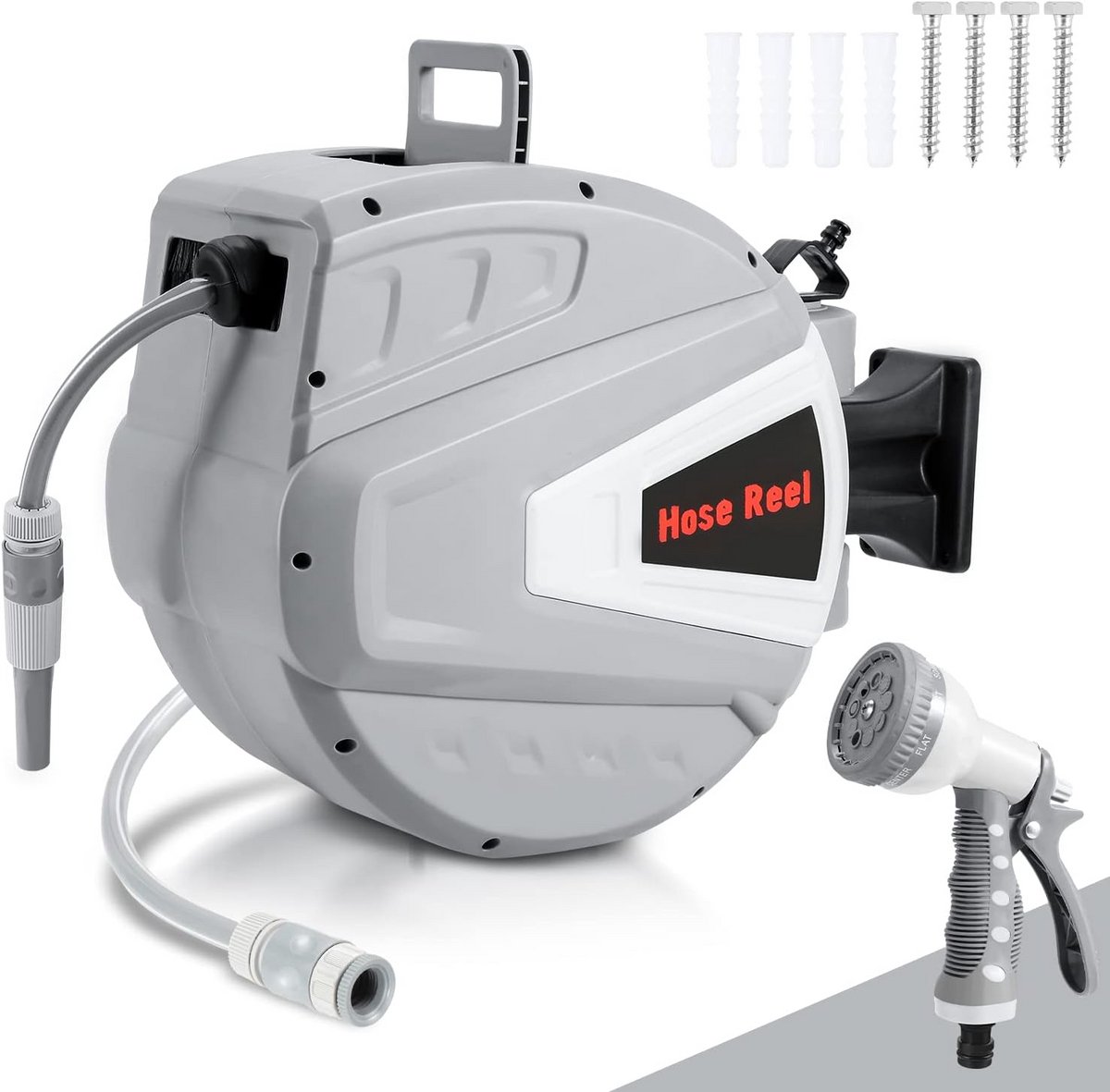 Automatische Tuinslanghaspel Box 20 + 2 Meter Grijs met 9-Standen Handdouche