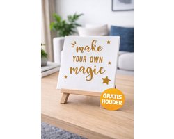 Troubadot | Tegeltje met tekst "Make Your Own Magic" | Goud | 15x15 cm | Inclusief houten tegelhouder | Cadeau voor vriend, vriendin of collega