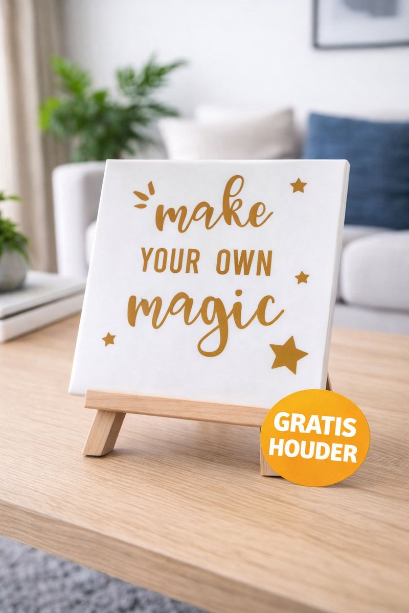 Troubadot | Tegeltje met tekst | Make your own magic | inclusief tegelhouder | goud | spreuktegel | tegeltjeswijsheden | tegel met quote | cadeau