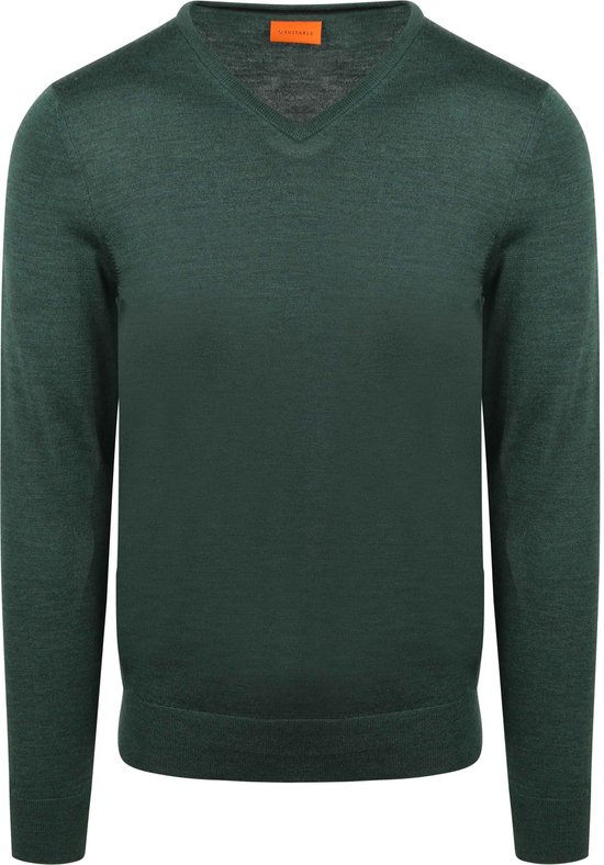 Pull en mérinos à col V, vert anglais - Taille L - Homme
