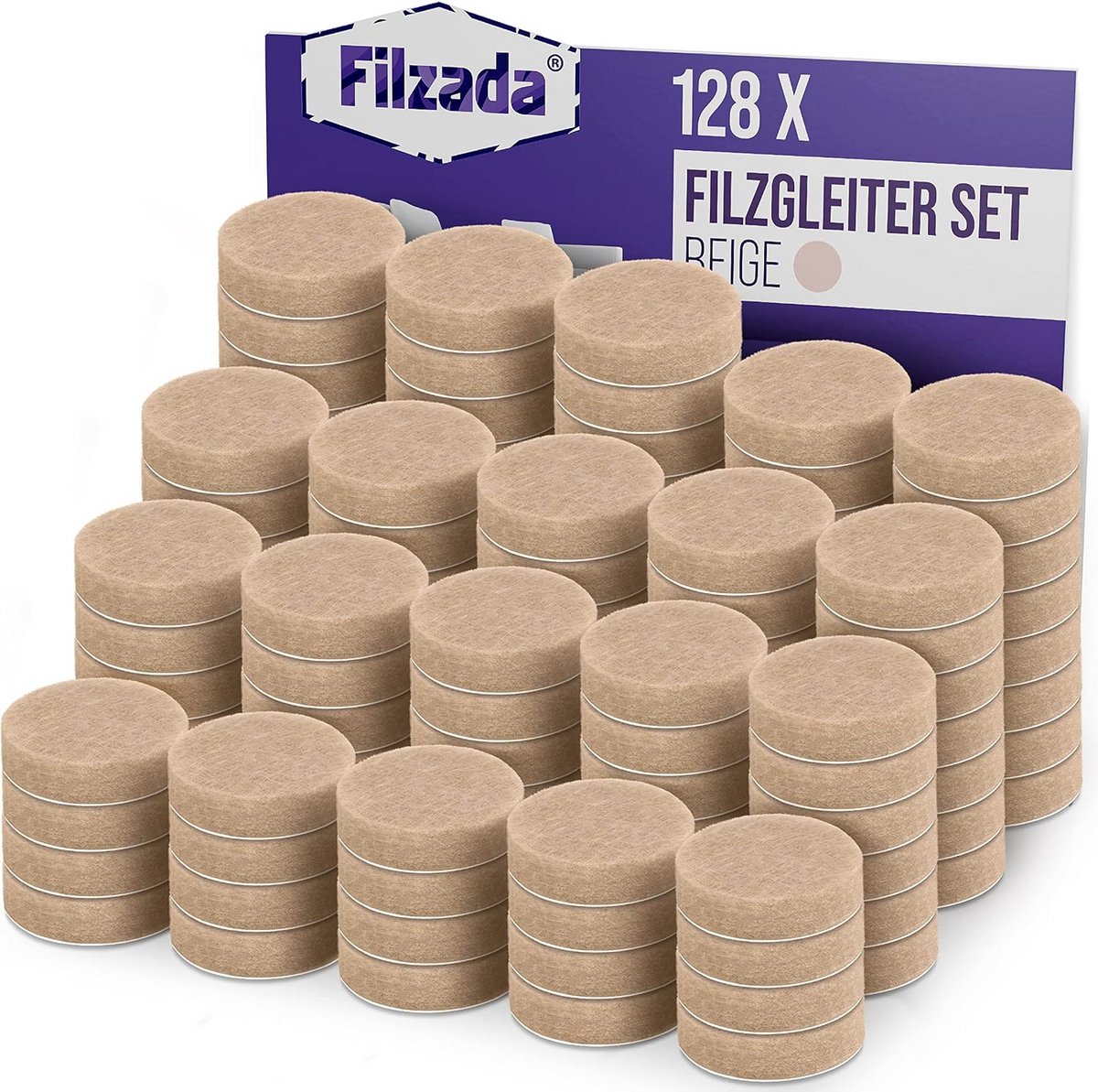128x Zelfklevende Viltglijders Ø 20 mm (Rond) - Beige - Professionele Meubel Glijders