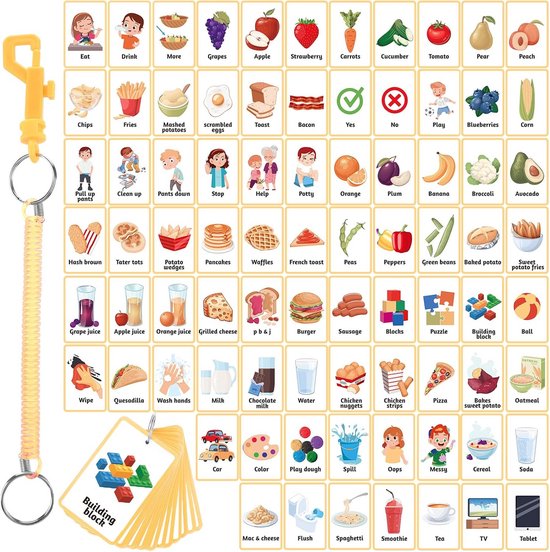 Foto: 81 pictogrammen voor non verbale communicatie voor autisme en spraakondersteuning met intrekbare sleutelhanger