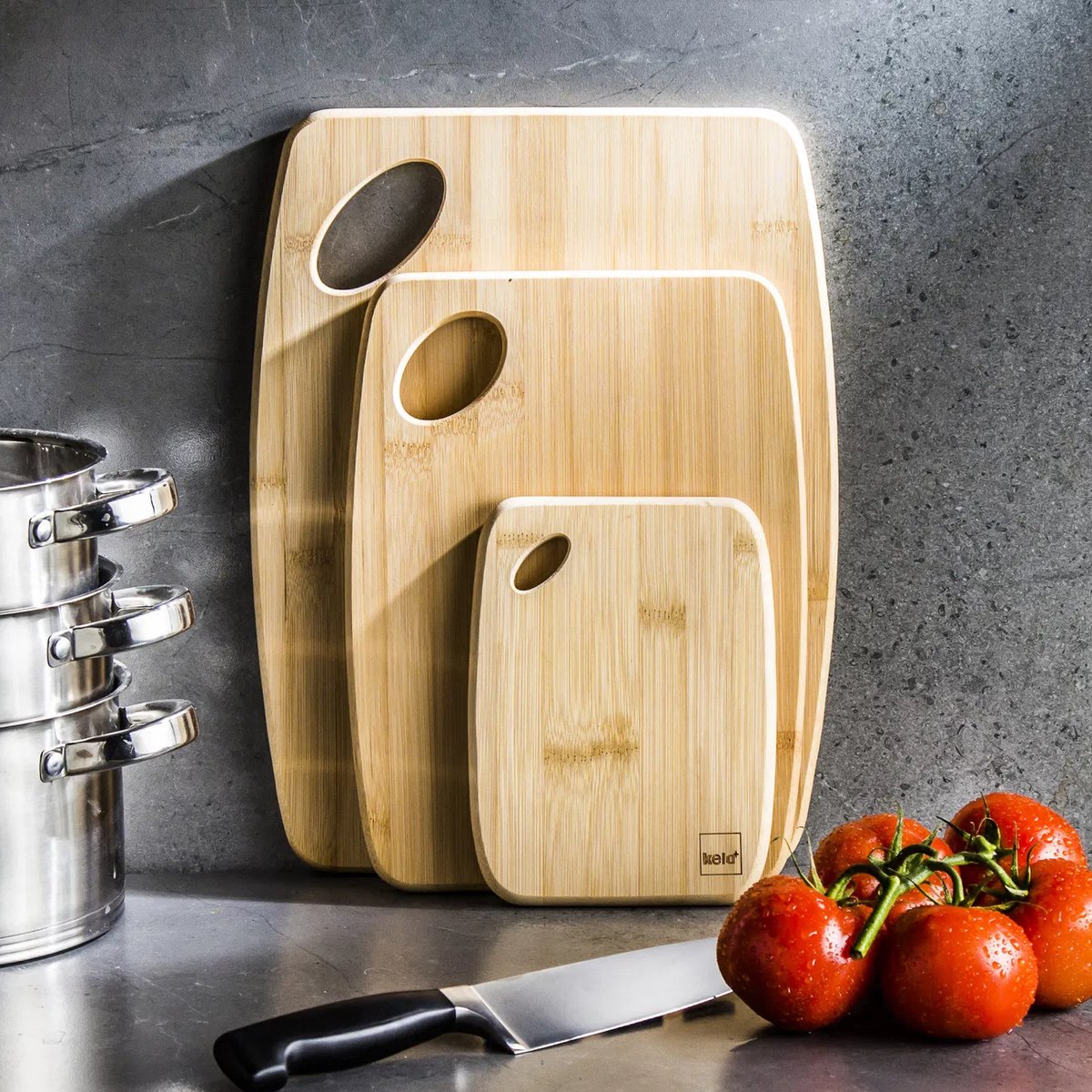 Bamboe Snijplank Set 3‑delig – Duurzame Keukenplanken met Handvat – Verschillende Formaten