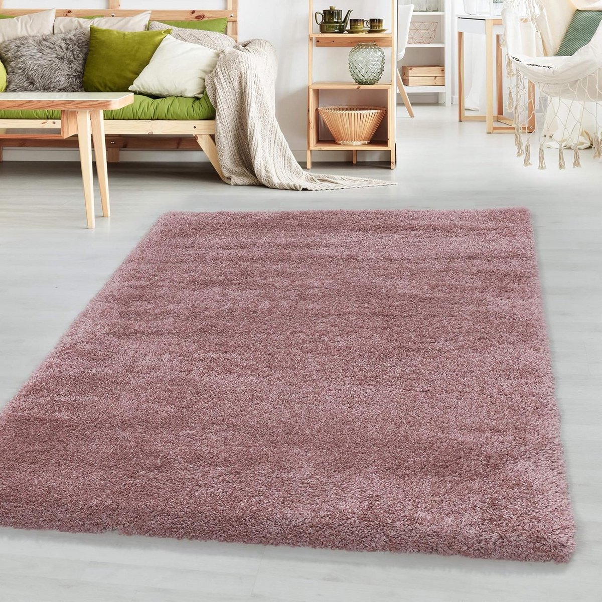 Hoogpolig Vloerkleed Roze 140x200 cm Zacht Shaggy Tapijt Woonkamer