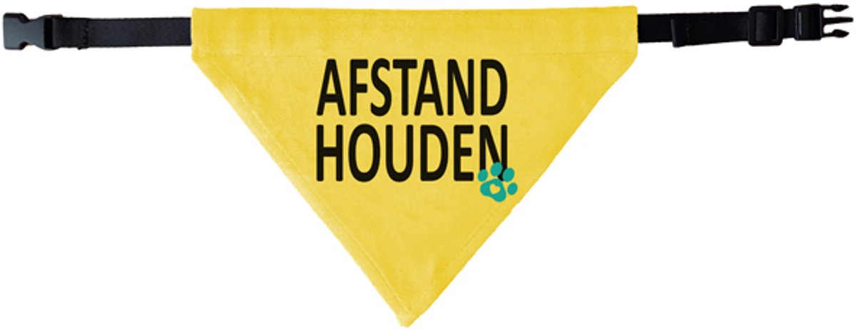 Gele halsband bandana - Afstand houden. Een Gele honden bandana staat voor signalering en veiligheid en valt goed op!