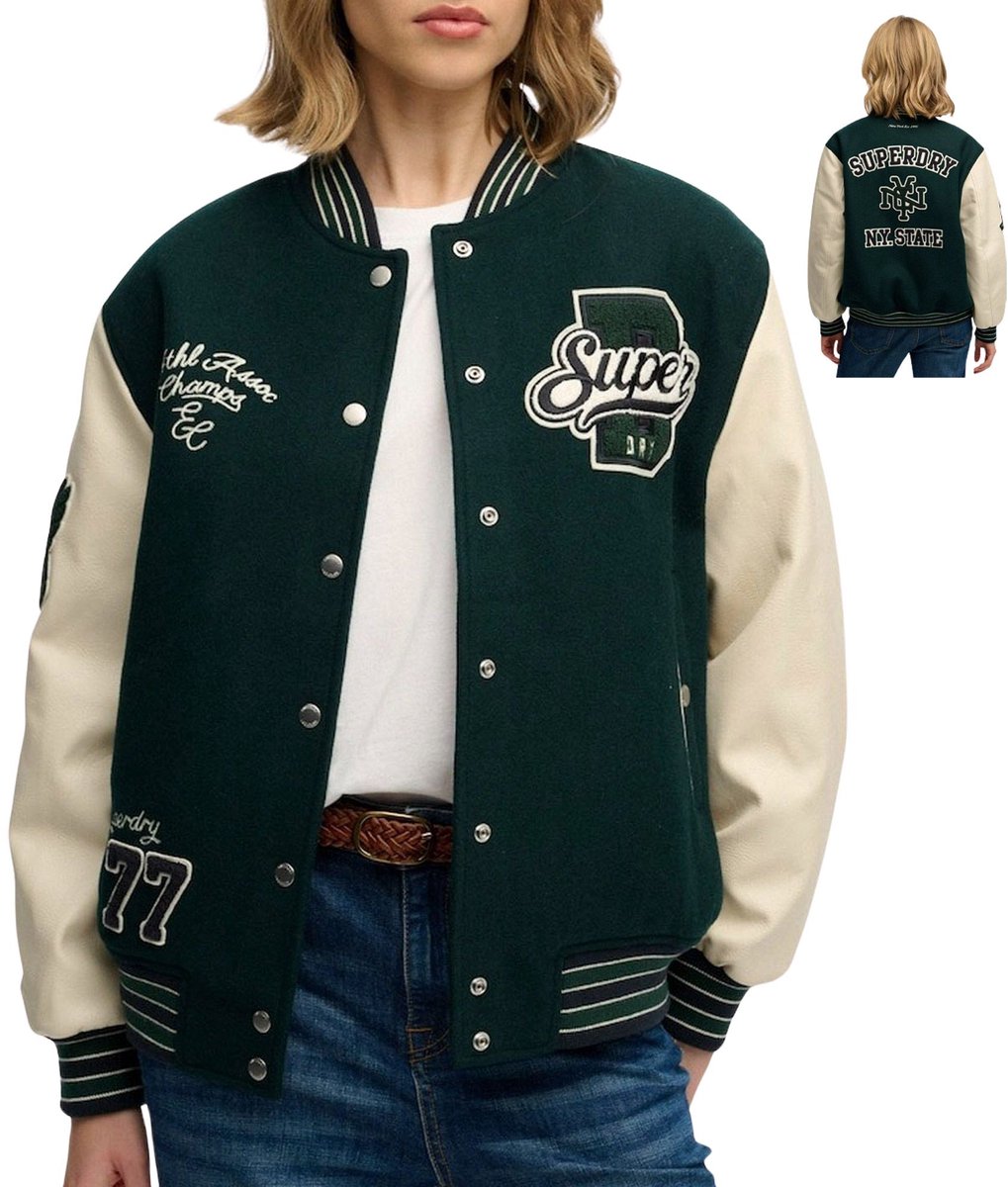 Superdry Patched Varsity Bomber Jacket Dames Wit