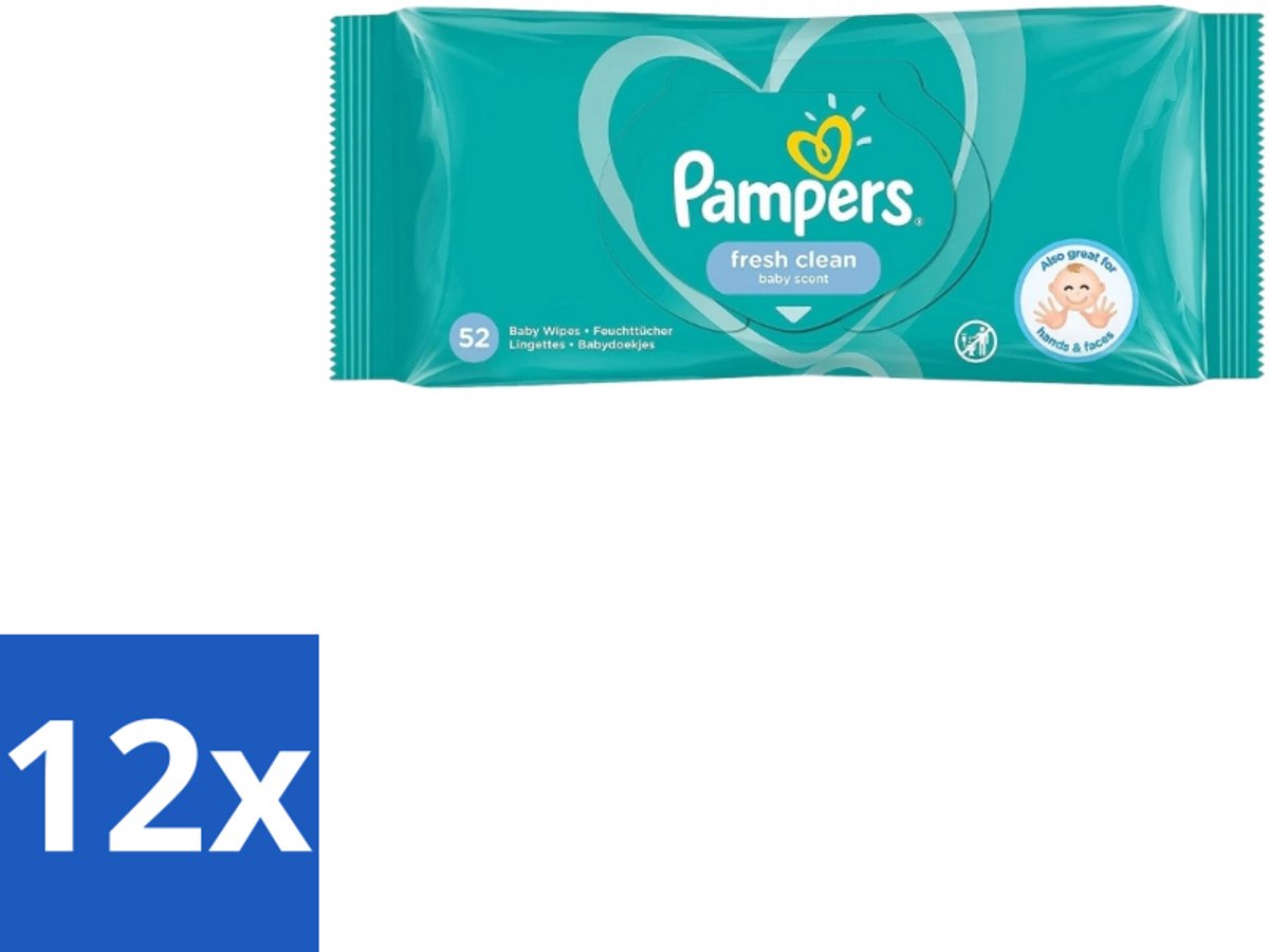 12 x Pampers – Billendoekjes – Fresh Clean – 52 Doekjes - Babybillendoekjes - Billetjes Reinigen - Huidbescherming - Frisse Geur - Plantaardige Vezels
