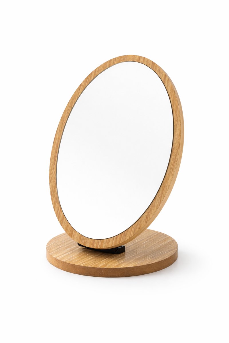 Ovale Houten Make-up Spiegel met Standaard – Minimalistische Cosmeticaspiegel voor Kaptafel & Tafel