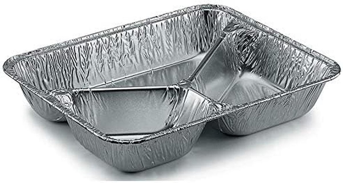 100x Driedelige Aluminium Schalen met Deksel - Ideaal voor Grillen, Oven en Maaltijdbereiding