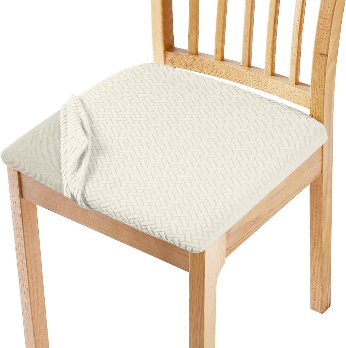 Wasbare Stretch Stoelhoezen voor Eetkamerstoelen in Jacquard Beige