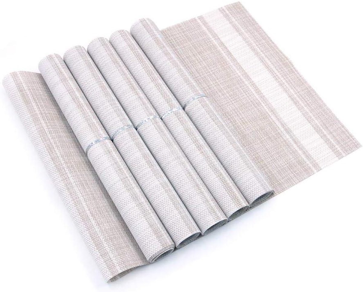 Set van 6 placemats, antislip en wasbaar, 45,7 x 30,5 cm, hittebestendig voor keuken, tafelmatten met witte strepen, scheurbestendig.