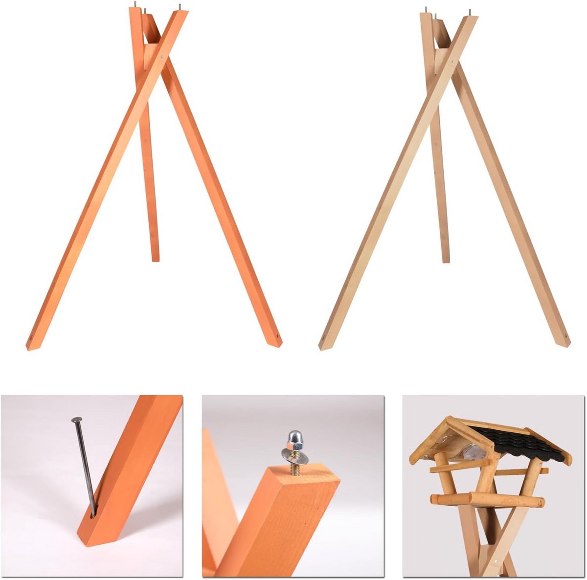 Houten Vogelhuisstandaard Driepoot 102 cm - Inclusief Bevestigingsmateriaal voor Grond