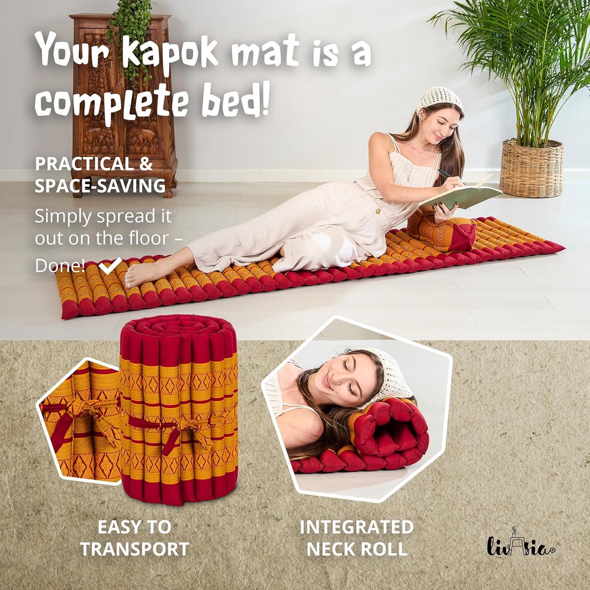 Opvouwbare Kapok Rolmat voor Gasten en Reizen - Handgemaakt Thais Slaapcomfort