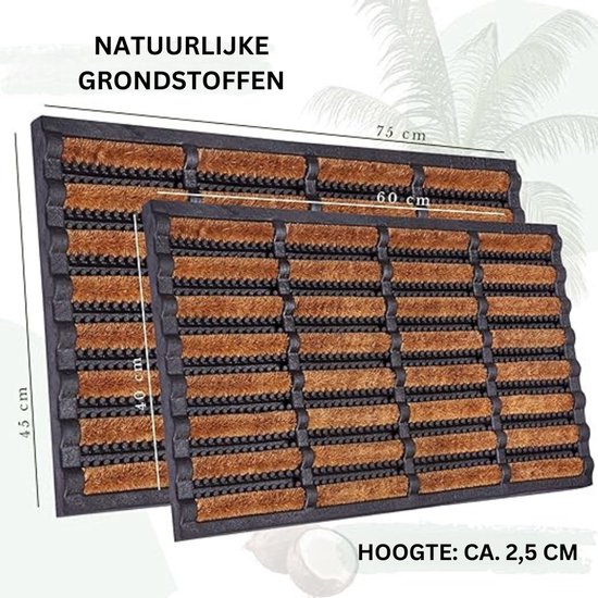 Aura® Borstelmat Voor Buiten - Voetenveger Van Kokusrubber - Deurmat Binnen Antislip - Deurmat Buiten - Vuilschraper - 40cm x 60cm x 3cm van Merkloos	 — afbeelding 3