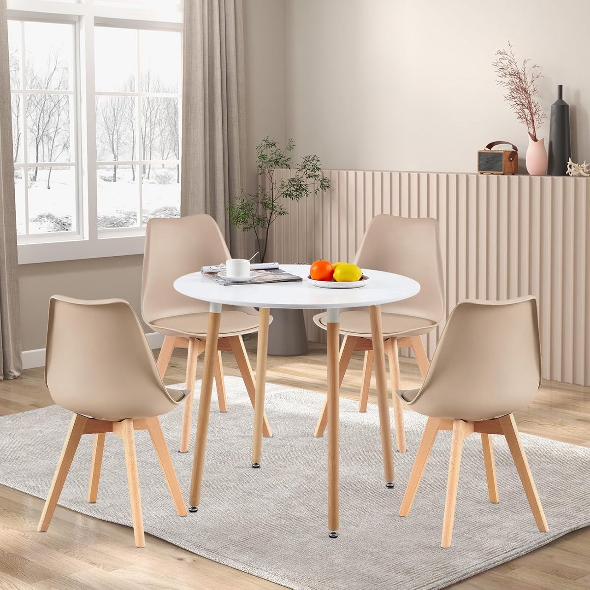 Ronde Eettafel Set met 4 Eetkamerstoelen - 90 cm Keukentafel en Zitgroep