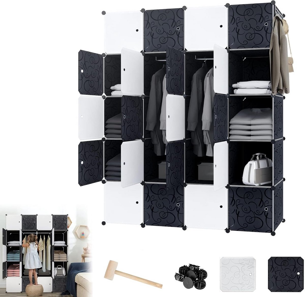 Modulaire Kledingkast met 20 Kubussen en Kledingroedes - Stofdichte Opbergkast