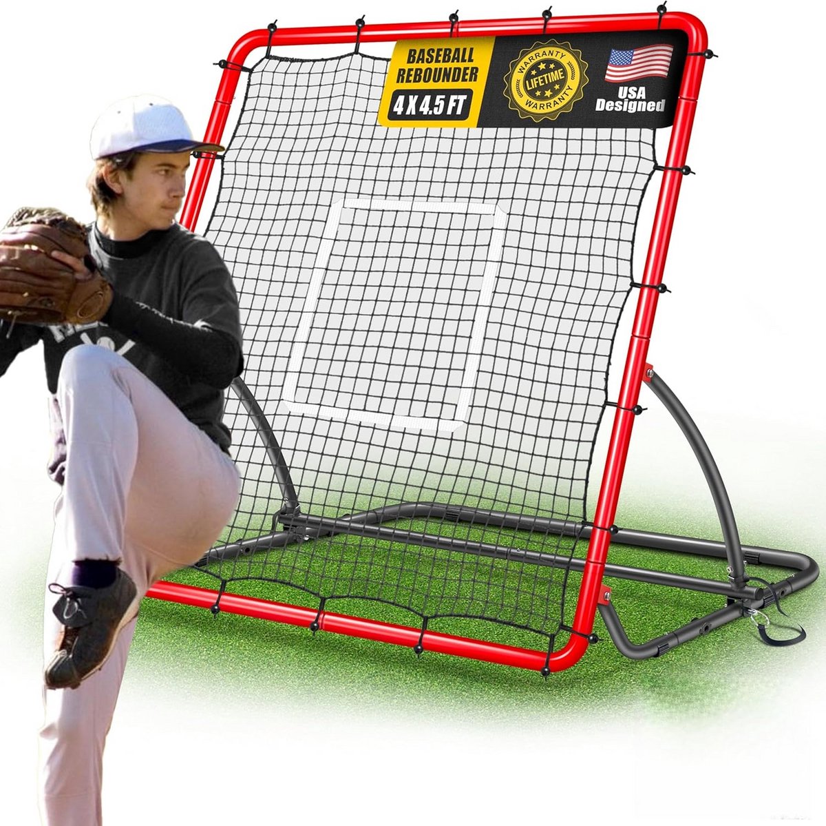 Professioneel Honkbal & Softbal Rebound Net (Pitchback) - 4x4.5 FT met 3 Hoekinstellingen
