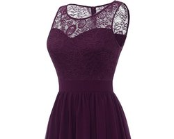 Lange Avondjurk Dames – Kanten Cocktailjurk Maxi Jurk Voor Feest – Chiffon Galajurk Met Ronde Hals – Ankle Length Jurk Voor Trouwfeest Ceremonie Prom Bruidsmeisje – Elegante Jurk Met Effen Kleur – XL Maat 142cm Lang