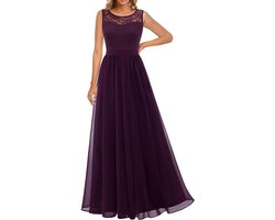 Lange Avondjurk Dames – Kanten Cocktailjurk Maxi Jurk Voor Feest – Chiffon Galajurk Met Ronde Hals – Ankle Length Jurk Voor Trouwfeest Ceremonie Prom Bruidsmeisje – Elegante Jurk Met Effen Kleur – XL Maat 142cm Lang