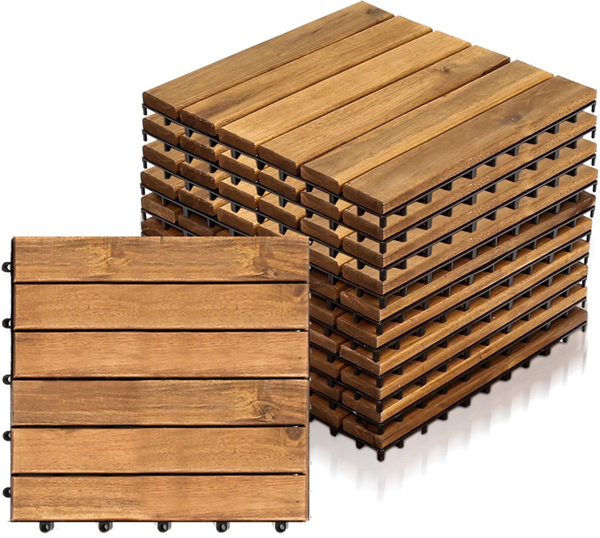 44 stuks Houten Vlonder Tegels 30x30 cm voor Balkon en Terras, Acaciahout Mozaïek