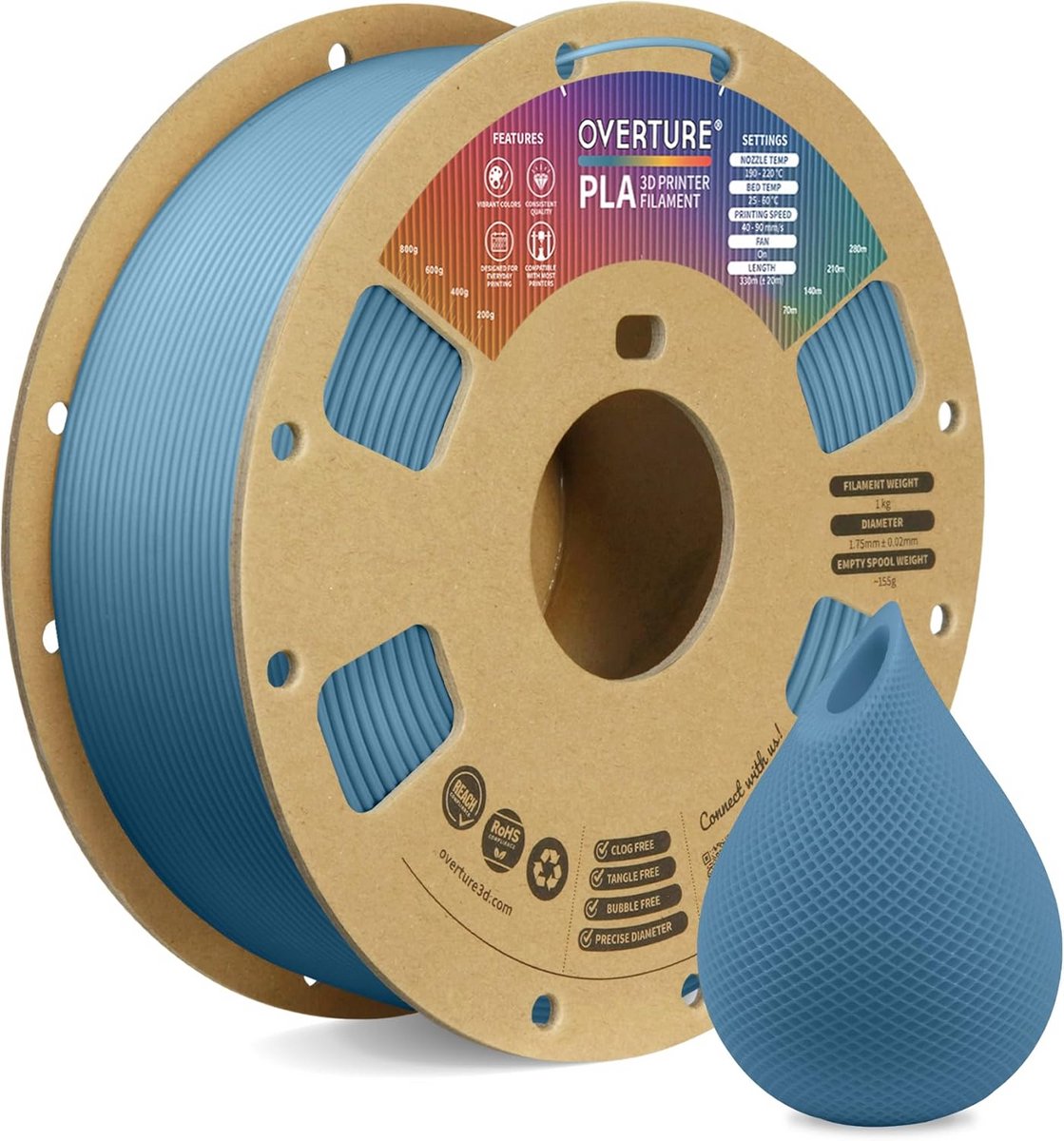 1.75mm PLA Filament 1kg Spoel - Hoge Precisie voor 3D Printers - Blauwgrijs