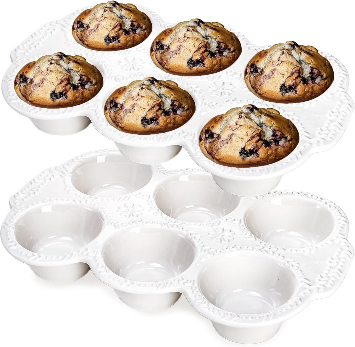 2x Keramische Muffin- en Cupcakevorm met 6 Hollandse Kuiltjes - Antiaanbaklaag