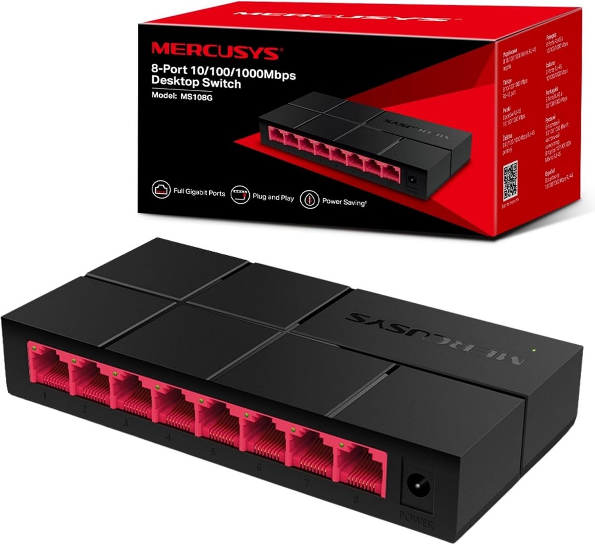 8-poorts Gigabit Switch voor Thuis of Kantoor - Plug & Play Netwerk Switch