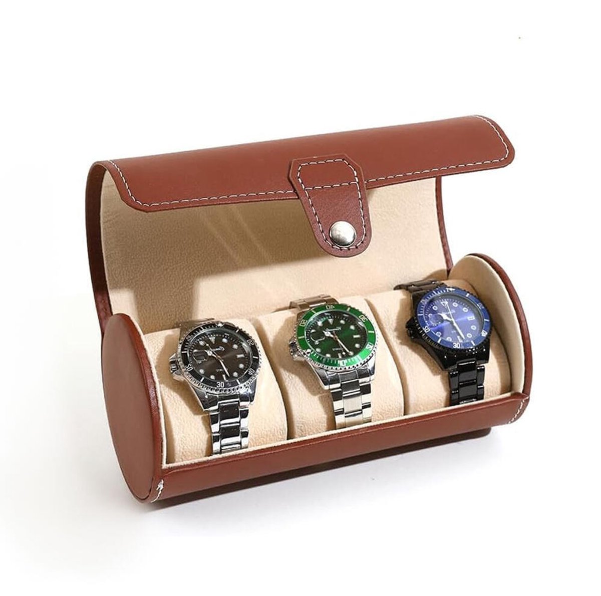 Horlogedoos - Horlogebox - Watch Roll - Horloge Houder Sieradendoos - Luxe HorlogeDoos - Verwijderbaar Kussens - Horloge opbergdoos - Horloge Opbergdoos Heren - Cadeau Mannen - Bruin