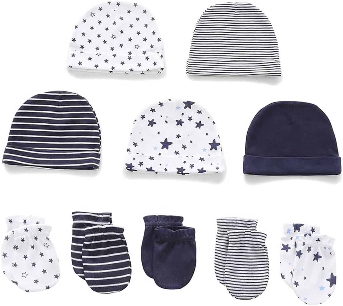 5-Delige Babyset Jongen Meisje: Korte Mouw Rompertjes, Broekjes en Muts/Wanten voor Pasgeborenen 0-12 Maanden