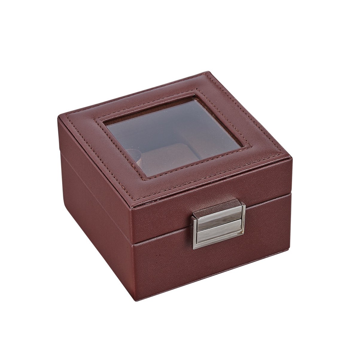 Horlogedoos voor heren - met glazen deksel - 1 horlogevak - bruin