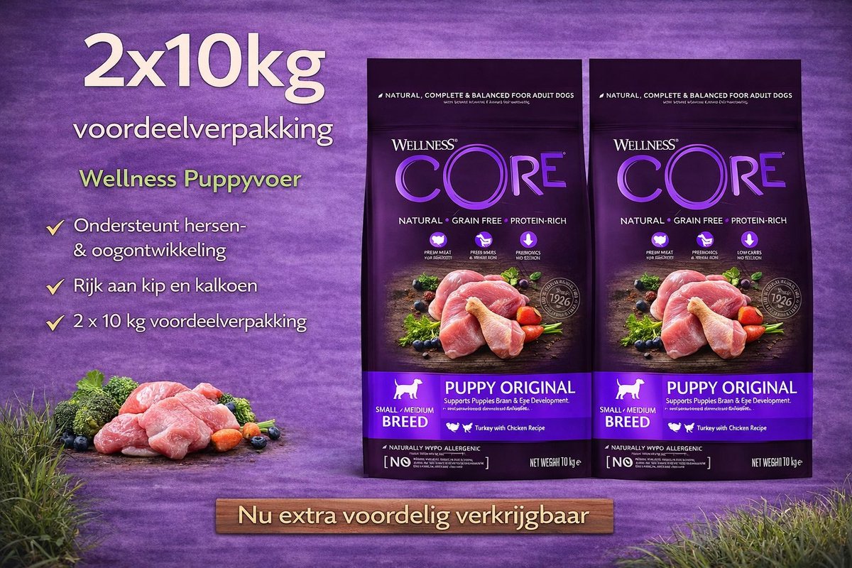 Wellness Core Wellness Core dry dog puppy original turkey&chicken - 2x 10kg Voordeelverpakking