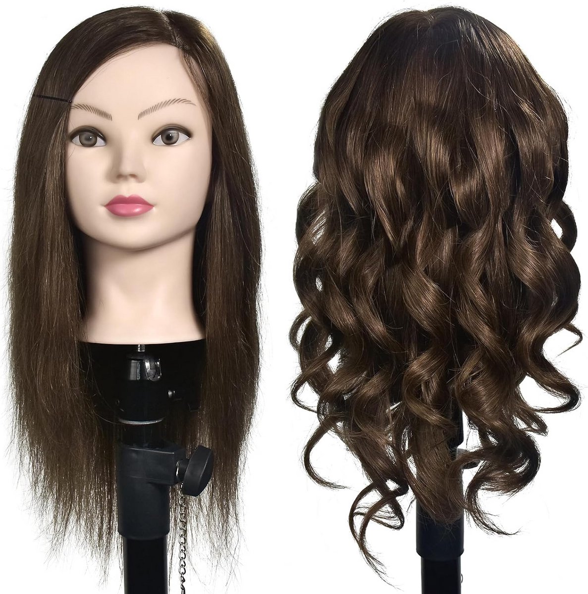 Professioneel Trainingshoofd Vrouwelijke 100% Echt Haar (45-48 cm) met Tafelklem