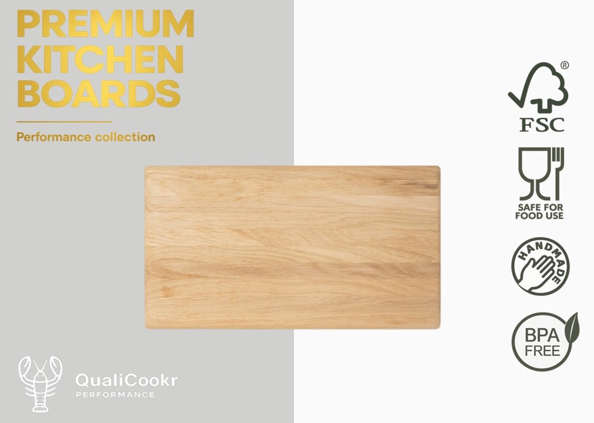 QualiCookr | Eiken Serveerboard 450x250x15MM | Borrelplank | Kaasplank | Tapasplank | Serveerplank | Hapjesplank | Snijplank