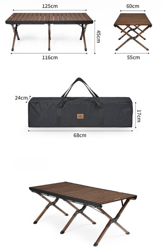 Naturehike grote opvouwbare campingtafel - Aluminium - Met rolbaar blad - 125 × 60 x 45 cm - voor 6 personen van Naturehike — afbeelding 3