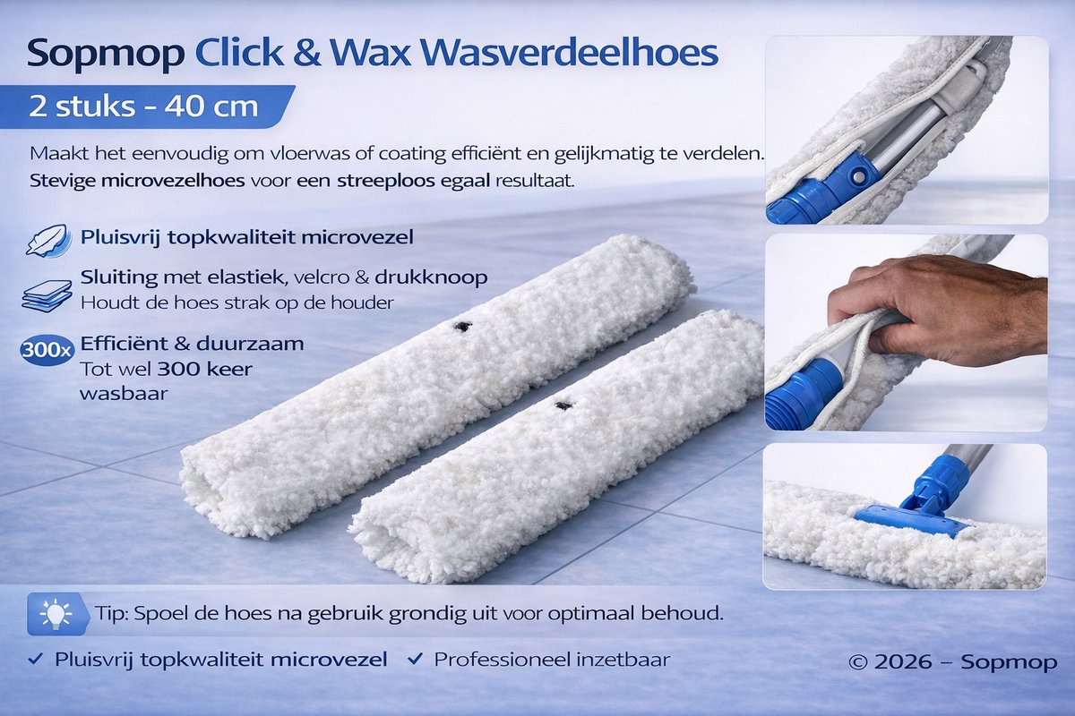 Sopmop Professionele Click & Wax Wasverdeelhoes 40cm, 2 stuks Voor Een Streeploos Resultaat