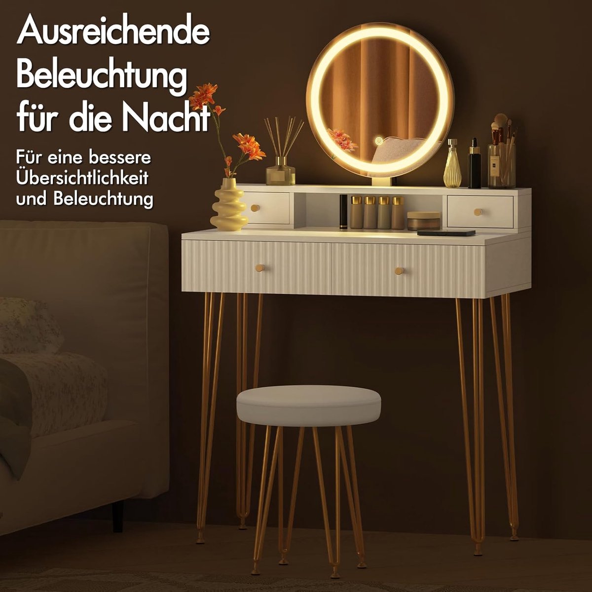 Salontafel LED Hoogglans Wit met Opbergruimte & 4 Lades – Moderne Woonkamertafel met 16-Kleurige LED-Verlichting & Open Rek – 90 x 55 x 41,1 cm – Pauwhome