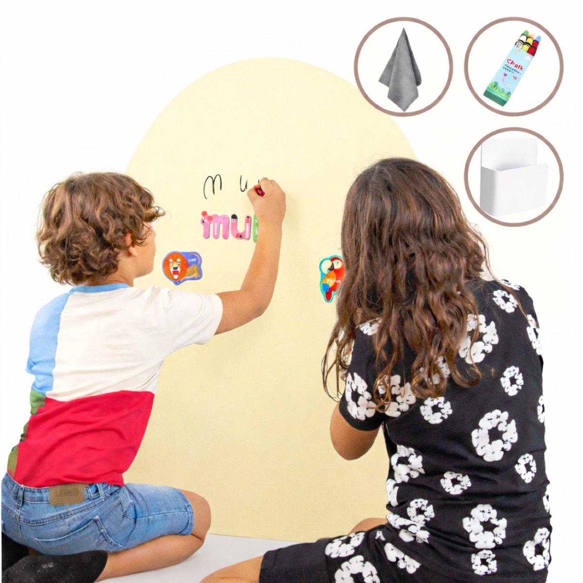 Elissio® Magneticoo Magnetische Muursticker 100x80 cm - Magneetsticker met krijtbordfunctie - Lichtgeel - Magneetbord voor Kinderkamer - Boogvorm