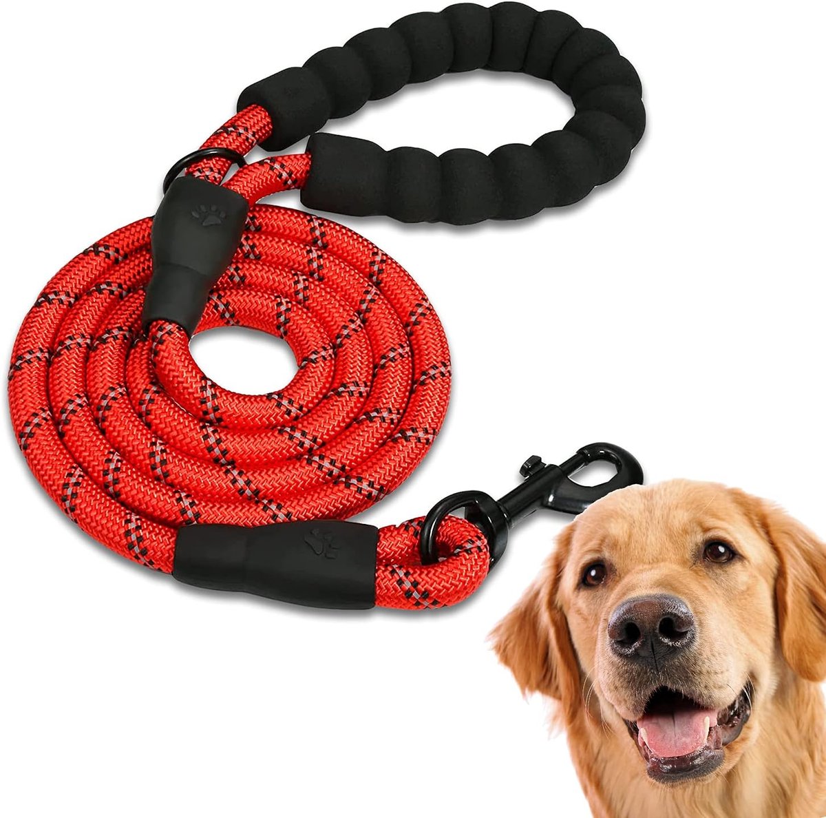 hondenriem, hondentrainingsriem, gewatteerd, zacht handvat, touw voor puppy's en kleine, middelgrote en grote honden, 1'2, 1'5 en 2'2 meter (Rood, 2.2 m)